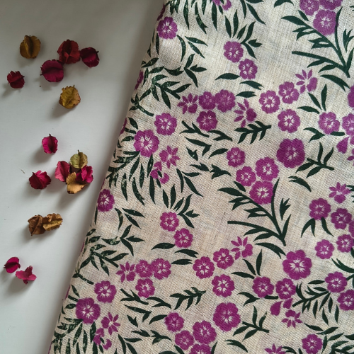 Lavender and Bottle Green Floral Vine Palette Khadi Cotton Fabric
