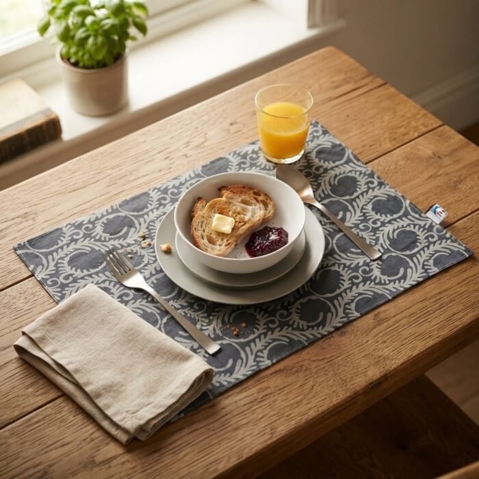 Ornate White Swirling Filigree Block Printed Cotton Table Mats