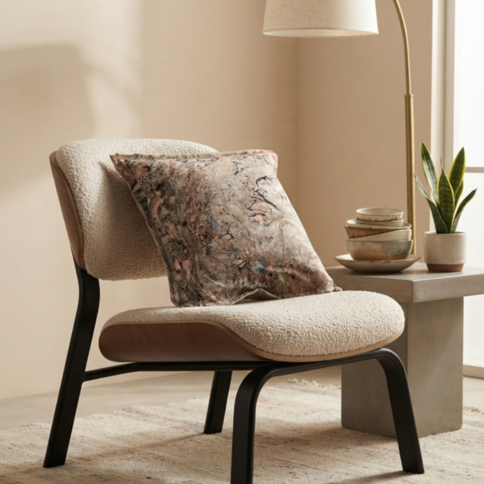 Peach and Black Marble Print Khadi Cotton Cushion Cover